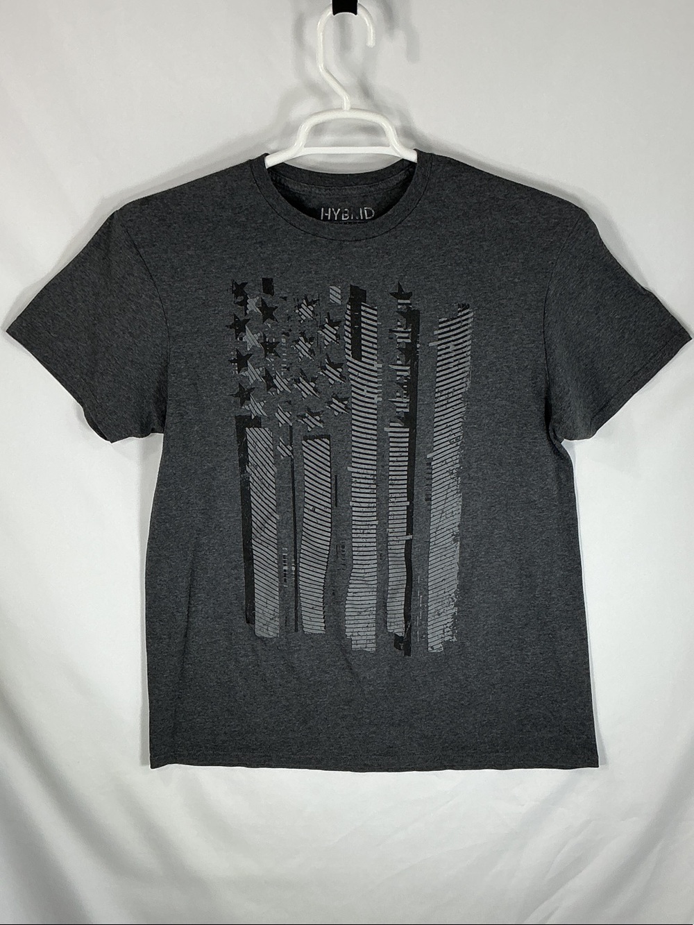 Hybrid & Company Patriotic American Flag Graphic T-Shirt Gray Large